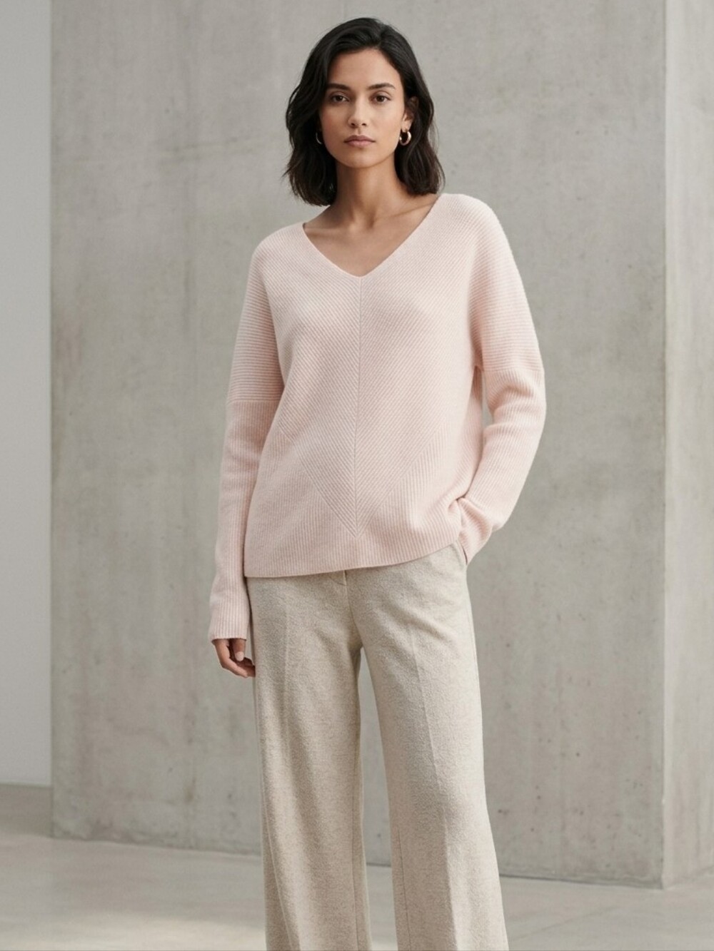 Maje Madina Cashmere V-neck Relaxed Fit Sweater In Pale Pink